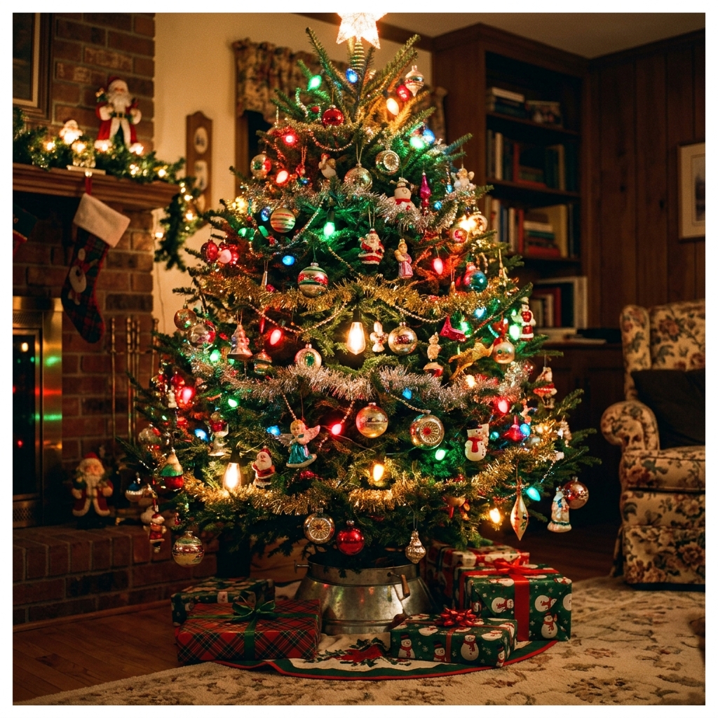 Árbol de Navidad con luces de colores de los 90´s